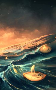 Preview wallpaper sea, candles, waves, art, fantasy