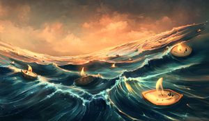 Preview wallpaper sea, candles, waves, art, fantasy