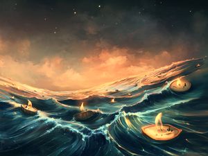 Preview wallpaper sea, candles, waves, art, fantasy