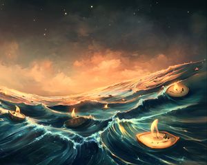 Preview wallpaper sea, candles, waves, art, fantasy