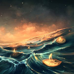 Preview wallpaper sea, candles, waves, art, fantasy