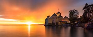 Preview wallpaper sea, castle, sunset, horizon, sky