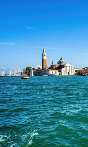 Preview wallpaper sea, city, buildings, water, waves