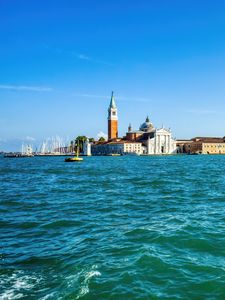 Preview wallpaper sea, city, buildings, water, waves