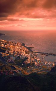 Preview wallpaper sea, city, pier, aerial view