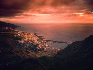 Preview wallpaper sea, city, pier, aerial view