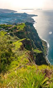 Preview wallpaper sea, cliff, shore, grass, nature