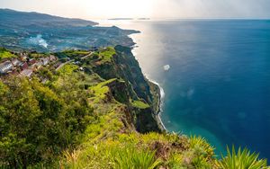 Preview wallpaper sea, cliff, shore, grass, nature