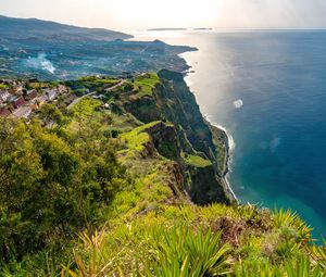 Preview wallpaper sea, cliff, shore, grass, nature