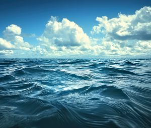 Preview wallpaper sea, clouds, horizon, sky, waves, blue