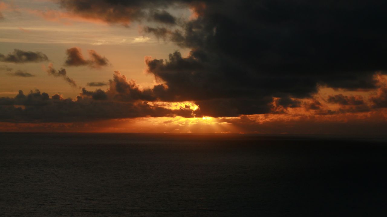 Wallpaper sea, clouds, horizon, sunset, dark