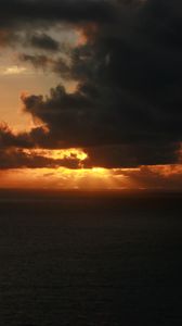 Preview wallpaper sea, clouds, horizon, sunset, dark