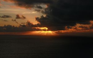 Preview wallpaper sea, clouds, horizon, sunset, dark