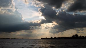 Preview wallpaper sea, clouds, sky, trees, landscape
