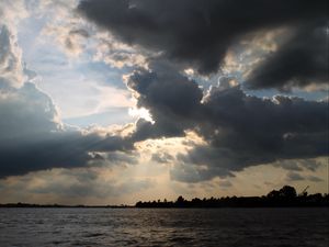 Preview wallpaper sea, clouds, sky, trees, landscape