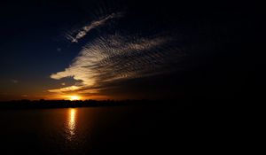 Preview wallpaper sea, clouds, sun, sunset, landscape, dark