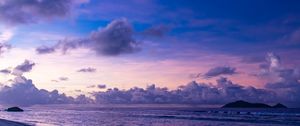 Preview wallpaper sea, clouds, twilight, landscape, purple