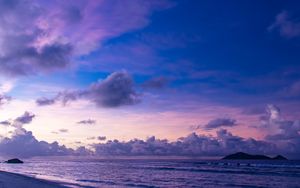 Preview wallpaper sea, clouds, twilight, landscape, purple