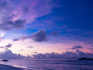 Preview wallpaper sea, clouds, twilight, landscape, purple