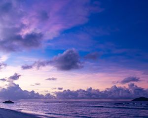 Preview wallpaper sea, clouds, twilight, landscape, purple