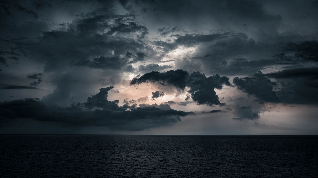 Wallpaper sea, clouds, water, horizon, dusk