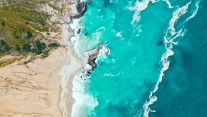 Preview wallpaper sea, coast, aerial view, beach, sand, waves