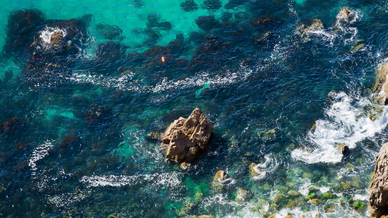 Wallpaper sea, coast, aerial view, water, stones