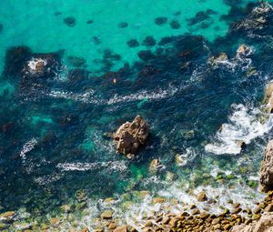 Preview wallpaper sea, coast, aerial view, water, stones