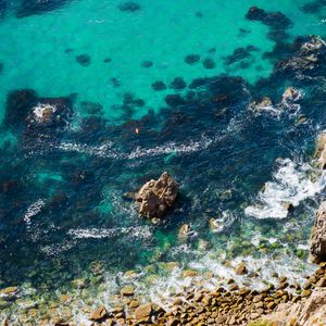 Preview wallpaper sea, coast, aerial view, water, stones