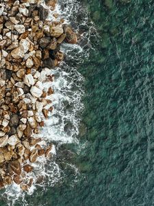 Preview wallpaper sea, coast, aerial view, stones, water