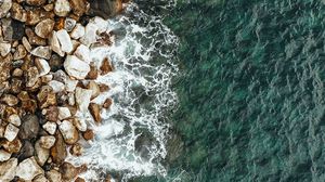 Preview wallpaper sea, coast, aerial view, stones, water