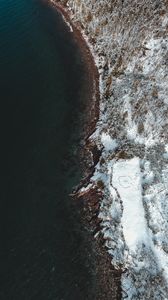 Preview wallpaper sea, coast, aerial view, snow, winter