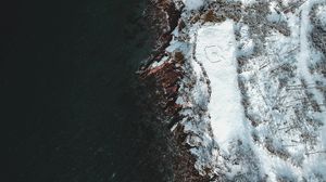 Preview wallpaper sea, coast, aerial view, snow, winter