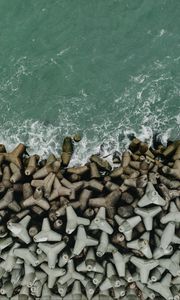 Preview wallpaper sea, coast, aerial view, surf, waves