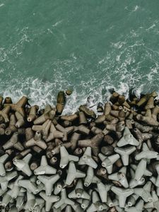 Preview wallpaper sea, coast, aerial view, surf, waves
