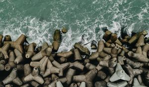 Preview wallpaper sea, coast, aerial view, surf, waves