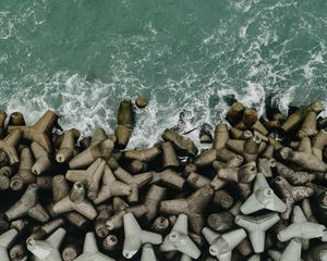 Preview wallpaper sea, coast, aerial view, surf, waves