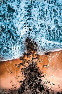 Preview wallpaper sea, coast, aerial view, waves, stones, sand