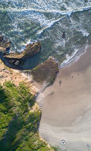 Preview wallpaper sea, coast, aerial view, beach, rock, water