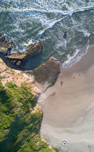 Preview wallpaper sea, coast, aerial view, beach, rock, water