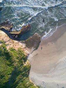 Preview wallpaper sea, coast, aerial view, beach, rock, water