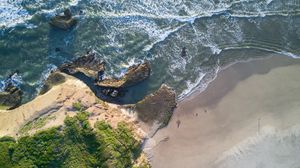 Preview wallpaper sea, coast, aerial view, beach, rock, water