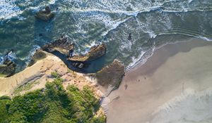 Preview wallpaper sea, coast, aerial view, beach, rock, water