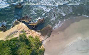 Preview wallpaper sea, coast, aerial view, beach, rock, water