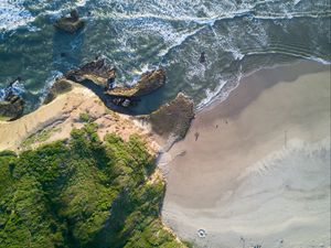 Preview wallpaper sea, coast, aerial view, beach, rock, water