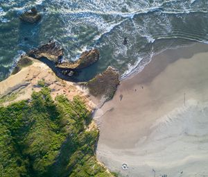 Preview wallpaper sea, coast, aerial view, beach, rock, water