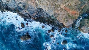 Preview wallpaper sea, coast, aerial view, rocks, water