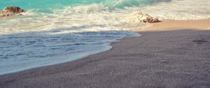 Preview wallpaper sea, coast, beach, sand, wave, stone, macro, grains