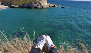 Preview wallpaper sea, coast, feet, view, landscape