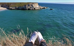 Preview wallpaper sea, coast, feet, view, landscape